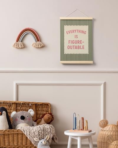 FGFK Everything Is Figureoutable Inspirational Wall Art Poster Hanger Frame, Retro Pink and Green Positive Affirmations