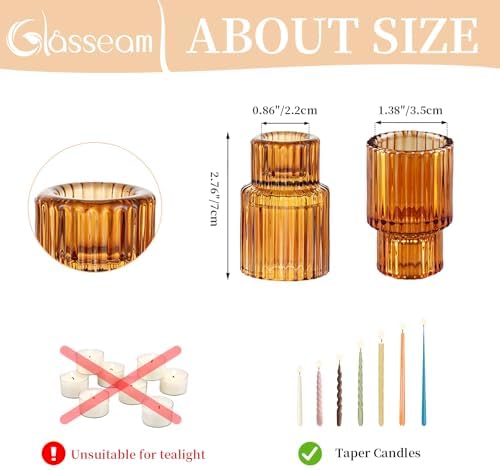 Glasseam Tapered Candlestick Holders Bulk: 20 Pcs Amber Fall Table Decor