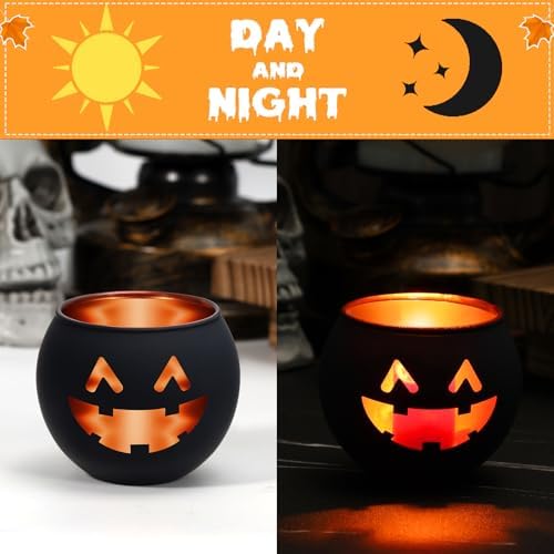 8 Pack Halloween Votive Candle Holders,Black Glass Tealight Holders