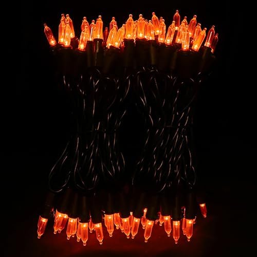 MULTI-SPARKING Orange LED Halloween Lights - 100 Count Orange Christmas String Lights for Tree, Party, Holiday, Indoor and Outdoor Halloween Decorations, 33 Feet Black Wire, UL Certified, Connectable
