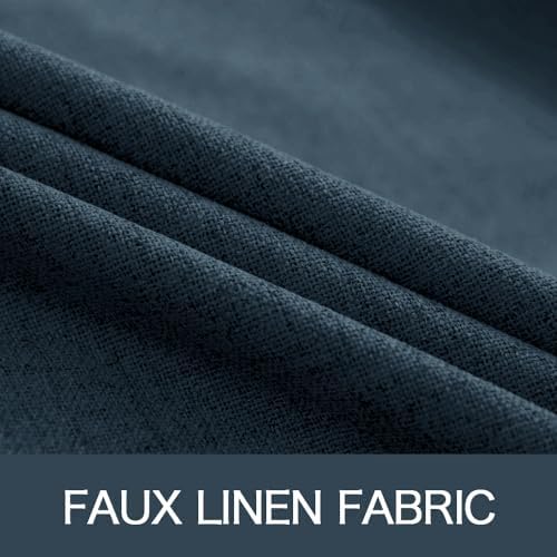 MIULEE 100% Blackout Linen Curtains for Bedroom 52x63 Inches Navy