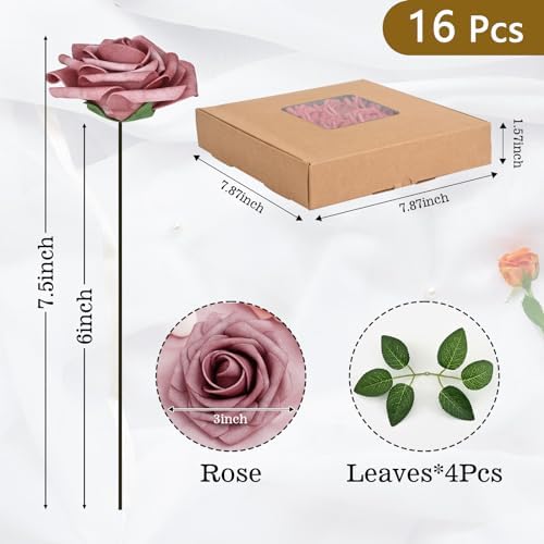 BLEUM CADE 16Pcs Artificial Flowers Fake Foam Roses with Stems for Wedding