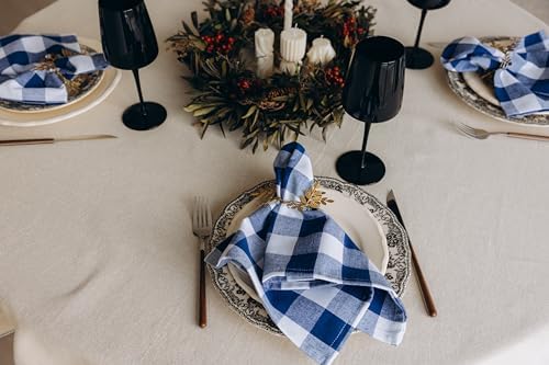 Navy Blue Cloth Napkins - Reusable Navy Blue and White Cotton Napkins - 100% Cotton, 12 Pack - 20"x20", Washable, Plaid Gingham Pattern, Perfect for BBQ, Parties and Small Get-Togethers (Blue)