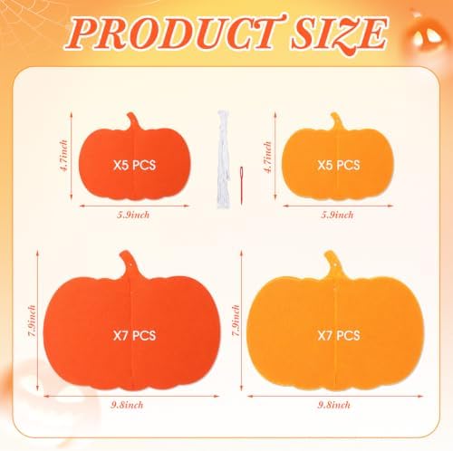 Irenare 24 Pcs Fall Pumpkin Hanging Decorations Felt Pumpkin Autumn Decor Two-Tone Decorative Hanging Ornament for Craft Home Office Autumn Thanksgiving Harvest Halloween Farmhouse Decor