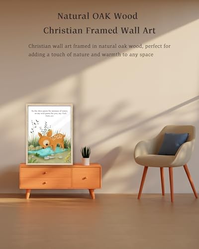 KensTro 12x16 Oak Framed Psalm 42:1 Deer Christian Wall Art