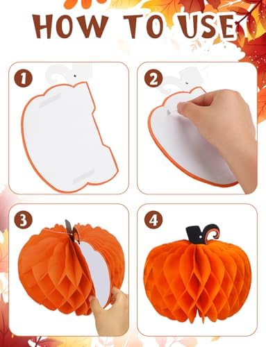 6 Pcs Fall Pumpkin Honeycomb Paper Decorations, Thanksgiving Pumpkins Table Centerpieces Hanging Pumpkin Honeycomb Tissue Balls for Halloween Thanksgiving Harvest Party Decor