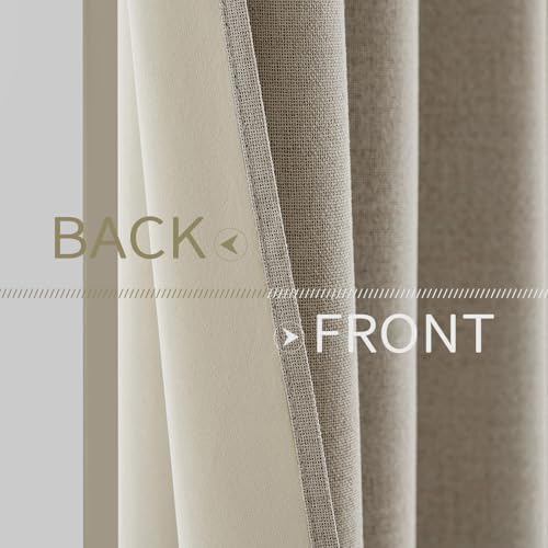 MIULEE 100% Blackout Linen Curtains for Bedroom 52x84 Inches Pebble Taupe