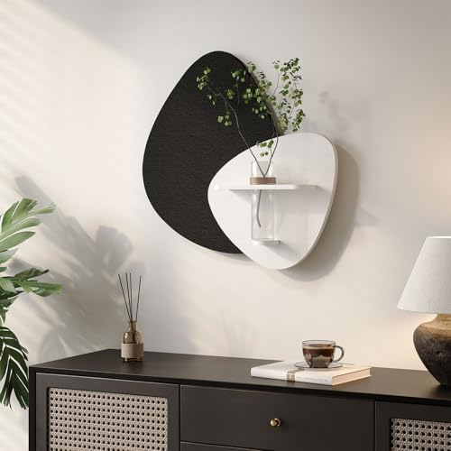 Cuspin 3D Textured Black and White Wall Art with Vase and Shelf, 1 Piece