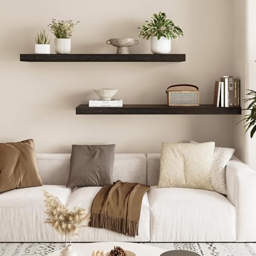 Fixwal Floating Wall Shelves for Decor (Black, Set of 2, 35.4Inch)