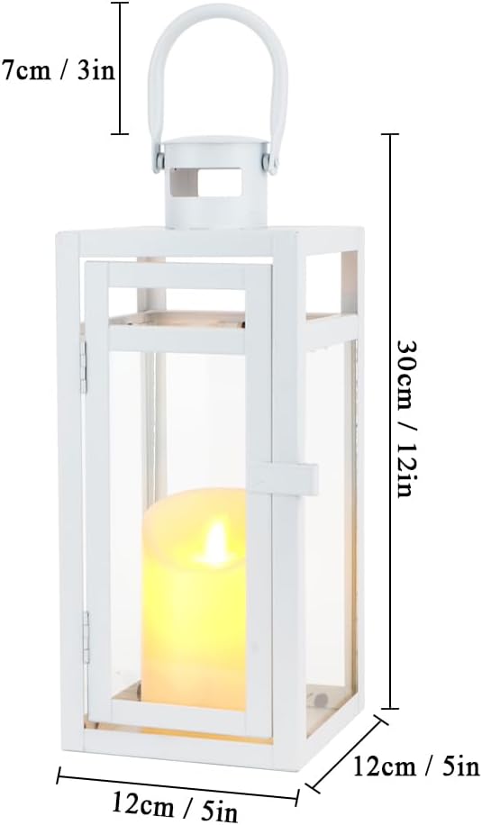 TRIROCKS Decorative Candle Lantern 12'' High Metal Candle Holder with Tempered Glass Perfect for Home Decor Living Room
