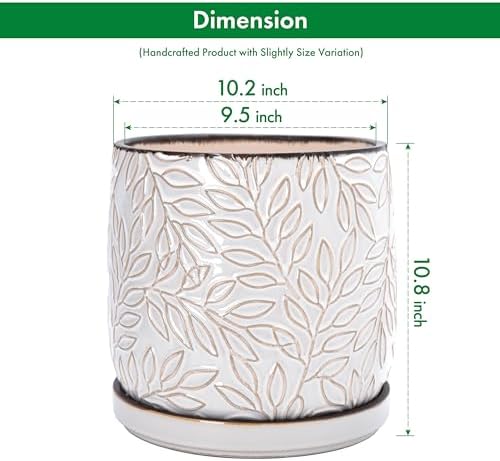 D'vine Dev Embossed Leaves Ceramic Planter, 10 in, Smoked White, 27-A-P-1