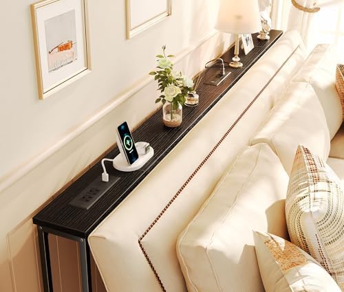 SUPERJARE 78.8 inch Narrow Behind Couch Table with 2 Charging Stations