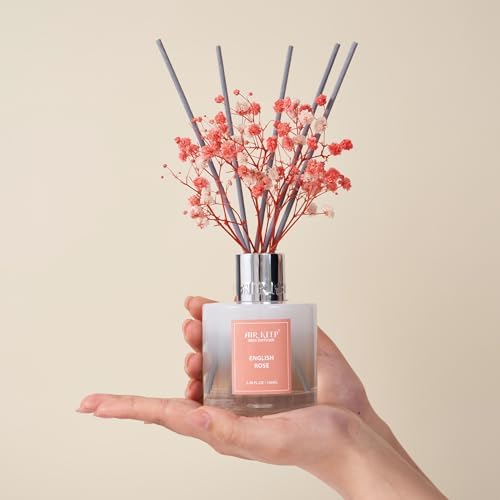 Airkeep Reed Diffuser Set,3.38 fl oz (100 ml) - English Rose Oil Diffusers with 8 Reed Sticks, Home Fragrance Reed
