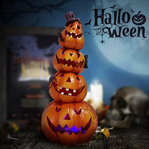 Hodao Halloween Pumpkin Decorations Indoor Orange Stacked Pumpkin Figurine