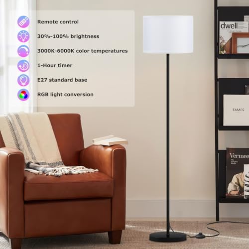Ambimall Floor Lamp for Living Room with Smart Light Bulb, RGB + Stepless Dimmable Colors Temperature &
