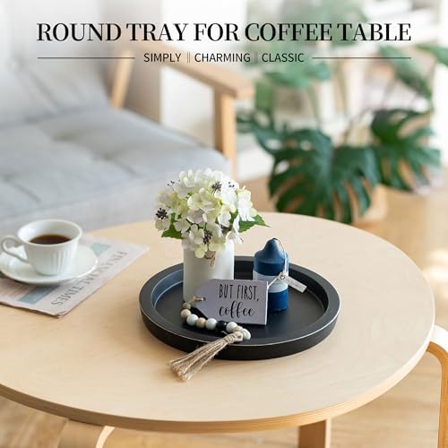 Wooden Tray / Candle Holder Plate Round Decorative Serving Tray / Black