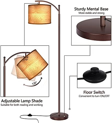 Floor Lamp for Living Room, LED Standing Lamp Tall Industrial Floor Lamp Reading for Bedroom, Office (9W LED Bulb, Wood
