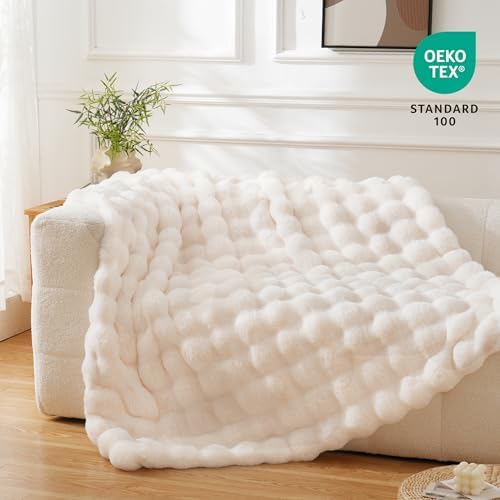 BENVWE Faux Fur Throw Blanket for Couch Bed - Fluffy Soft Thick Bubble Blanket for Living Room Home Decor - Mothers Day