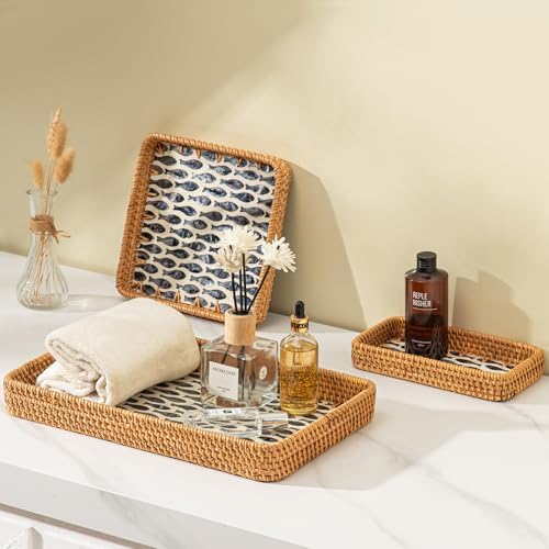 Coastal Wicker Serving Tray / Fish / Natural / Set of 3
