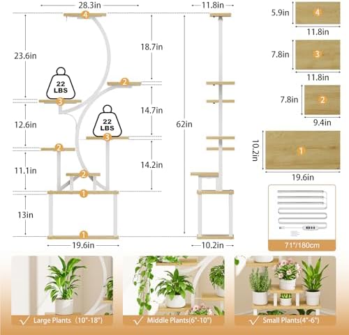 BACEKOLL Plant Stand Indoor with Grow Light, 8 Tier Corner Plant Shelf Tall