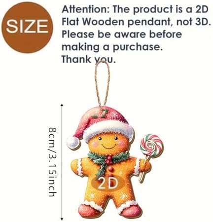24 Pcs Christmas Gingerbread Man Hanging Ornaments Wooden 2D Indoor Outdoor Pendant Mini Cute Gingerbread Man Xmas Tree Ornaments with Lanyard for Office Home Christmas Party Decoration
