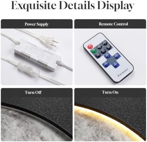 Cuspin Large 3D LED Moon Wall Art, 24x36 In (Black)