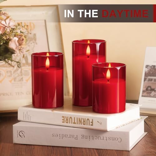 Tyawon Glass Battery Operated LED Flameless Candles with Remote and Timer, Real Wax Candles Warm Color Flickering Light