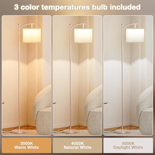 Ambimall 60" Floor Lamp for Living Room with 3 Color Temperatures, Adjustable Beige Shade with Light Gold Pole, Tall