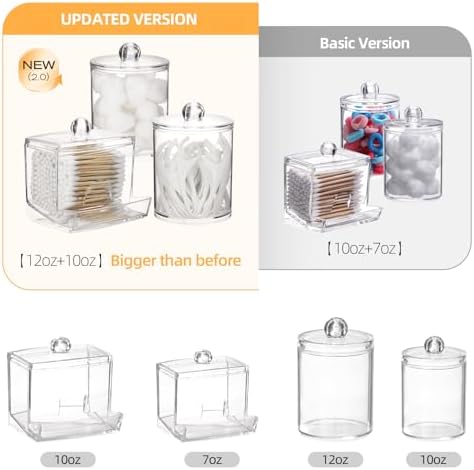 Tbestmax Qtips Dispenser Bathroom Container, 10/12 oz Big Cotton Ball Holder, Clear Plastic Apothecary Jar Organizer