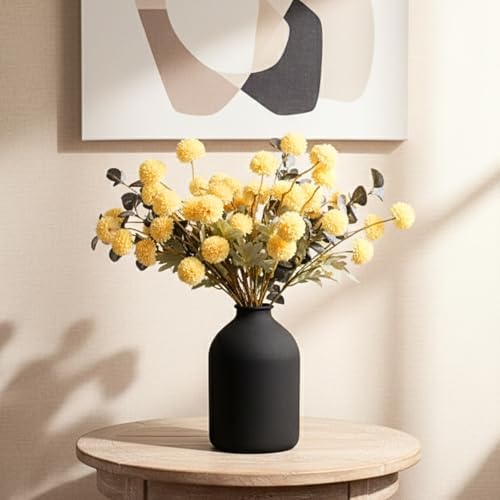 Yellow Flowers Artificial 10 Long Stems Kiku Flower With Eucalyptus