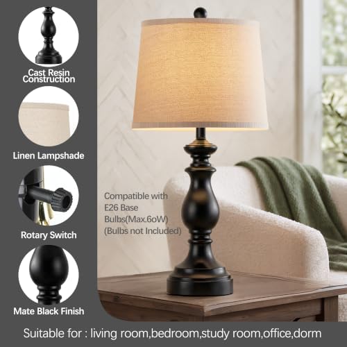 PARTPHONER Traditional Table Lamp Set of 2, Rustic Farmhouse Table Lamps for Living Room Bedroom, 27" Bedside Desk