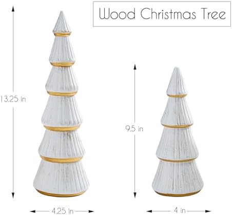 WONDROUS' DECO Christmas Tree Figurine Decor Tabletop White and Gold, 2pcs