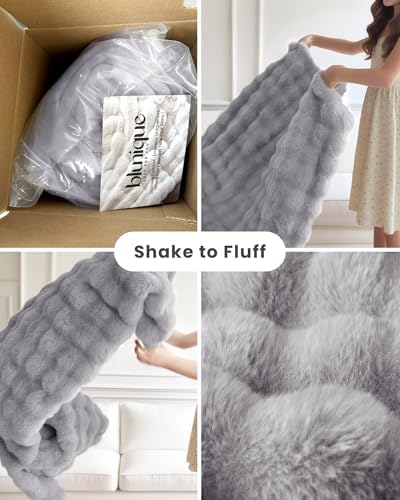 Ultra Soft Cozy Faux Fur Throw Blanket, Fuzzy Plush Thick Bubble Blanket, Oversize Luxury Fluffy Blanket for Couch