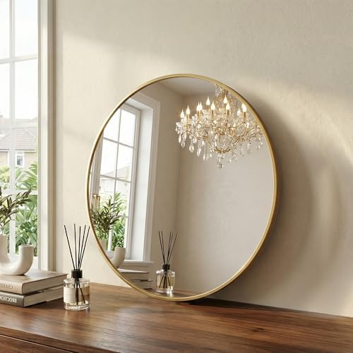 20 Inch Gold Round Bathroom Wall Mirror, Round Mirrors for Wall Decor, Circle Mirror for with HD Shatter-Proof Glass
