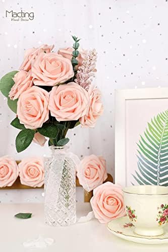 30PCS Blush Pink Artificial Roses with Stems, Real Touch Foam Flowers