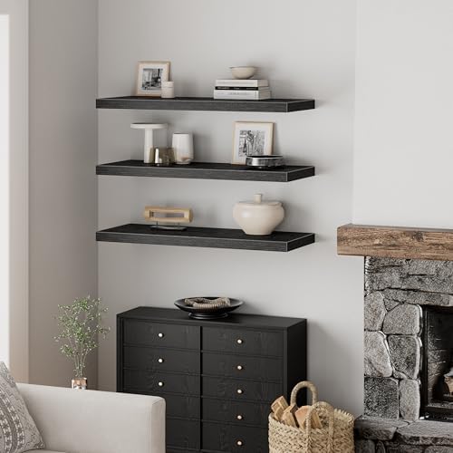 QEEIG 12" Deep Floating Shelves for Wall (Black, Set of 3, 35.4" x 12")