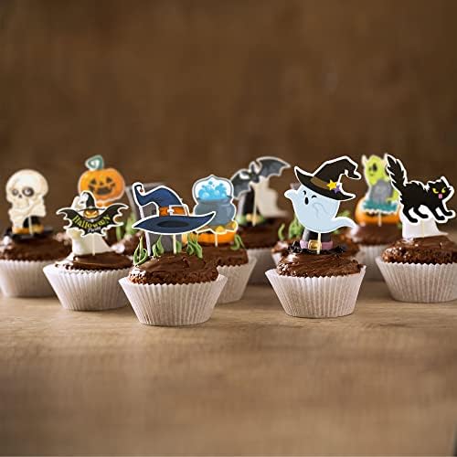Gyufise 36Pcs Halloween Cupcake Toppers Halloween Pumpkin Cat Bat Ghost Cake Decorations for Theme Babyshower Kids Birthday Party Supplies
