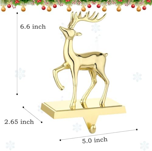 Deer Christmas Stocking Hanger for Mantel，Reindeer Christmas Stocking Holder for Fireplace Mantel Hooks Hanger for Christmas Deer Stockings Clip for Christmas Decoration (Gold Deer)