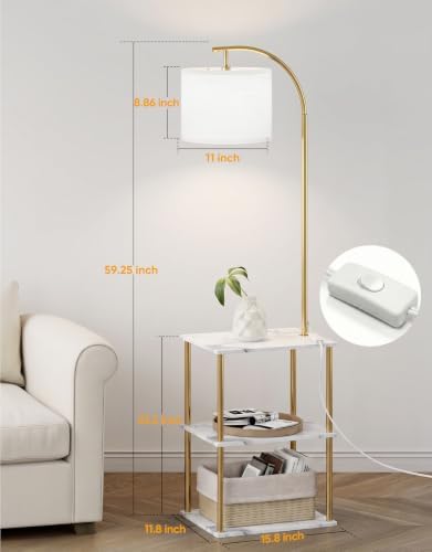 PARTPHONER Floor Lamp with Table, Night Stand with Lamp, Narrow Side Table with 3CCT LED Bulb, Small Coffee Table