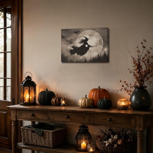 ILLBDR Halloween Flying Witch Canvas Wall Art 16x24 inch