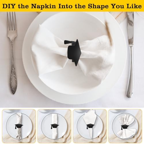 20 PCS Graduation Napkin Rings, 2026 Graduation Black Napkin Holders for Cloth Napkins Metal Napkin Holder Bulk for Graduation Party Supplies Graduation Table Decor