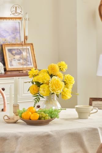 TINGE TIME 23pcs Artificial Wedding Flower Combo, Rose Pompon Mums Yellow