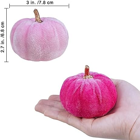 Winlyn 12 Pcs Assorted Small Artificial Pink Velvet Pumpkins Decorative Fabric Foam Pumpkins 3" for Fall Wedding Baby Shower Halloween Thanksgiving Table Centerpiece Mantel Farmhouse Decor