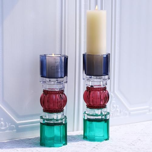 VOHO Tall Candle Holder Set of 2, Reversible Candle Holder Shades of Blue