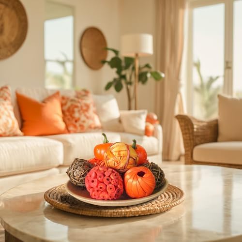 Qingbei Rina Fall Decorative Balls for Bowls Vase Filler, Burnt Orange