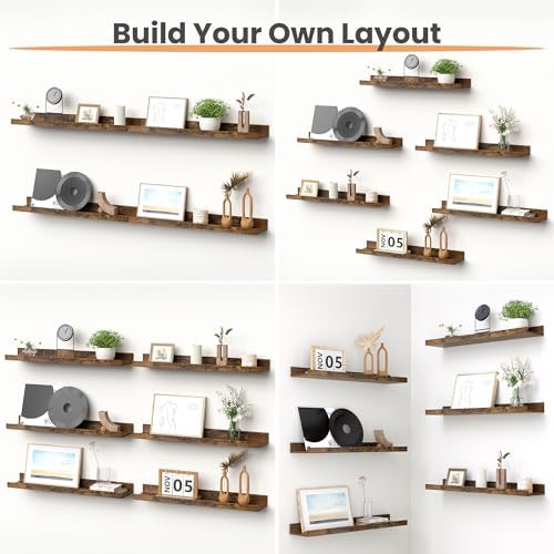 upsimples Floating Shelves for Wall Decor and Storage, Brown, 6Pcs 23.6''