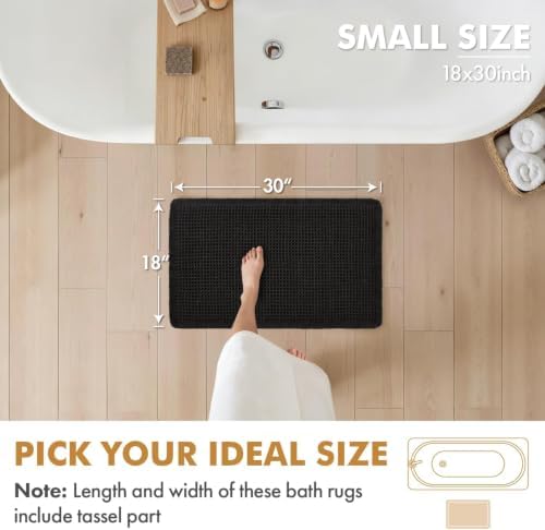 MIULEE Set of 2 Waffle Bathroom Rugs Boho Bath Mat Black 18x30 Inch
