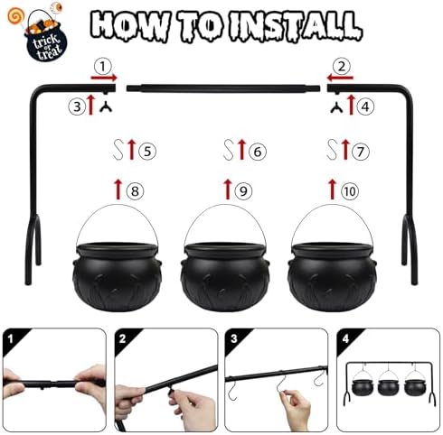 Cauldron Halloween Decor, 12 Pcs Hanging Witches Cauldron Serving Set Bowls