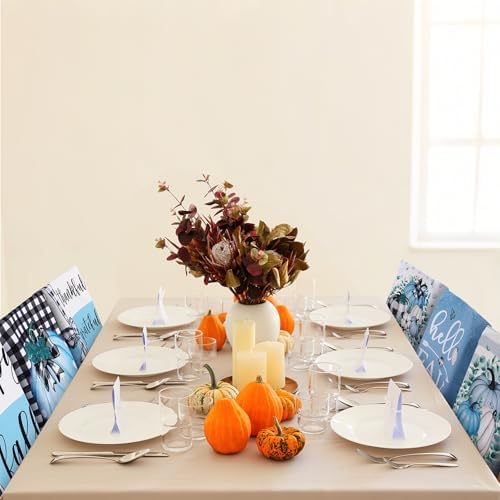 6 Pcs Fall Chair Covers, Blue Pumpkin Dining Chair Slipcovers