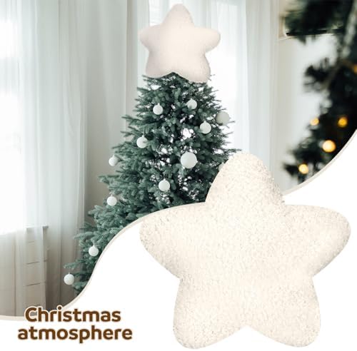 MiniInflat 10" Star Christmas Tree Topper White Faux Fur Star Tree Topper Christmas Treetop Ornament Holiday Xmas Decor for Xmas Home Decoration(Curly Plush)